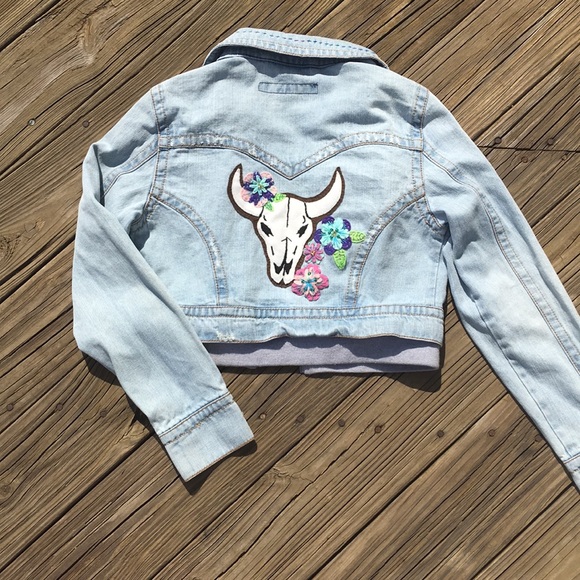 Up cycled jean jacket recycled hand made - Picture 2 of 3